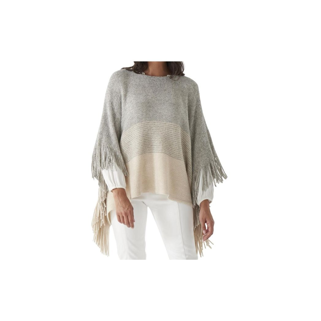 Knit Poncho with Side Fringe