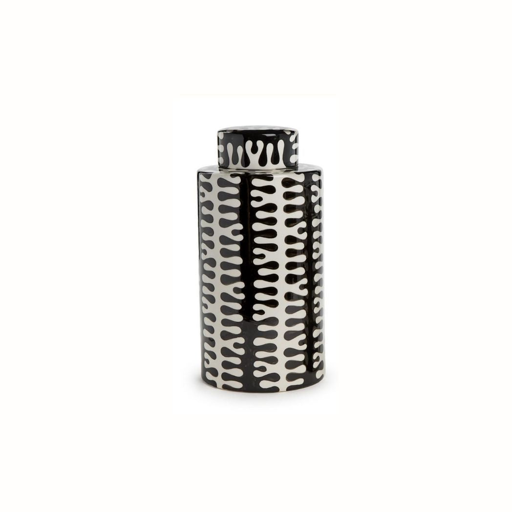 Jigsaw Black and White Covered Jar- available in 2 sizes