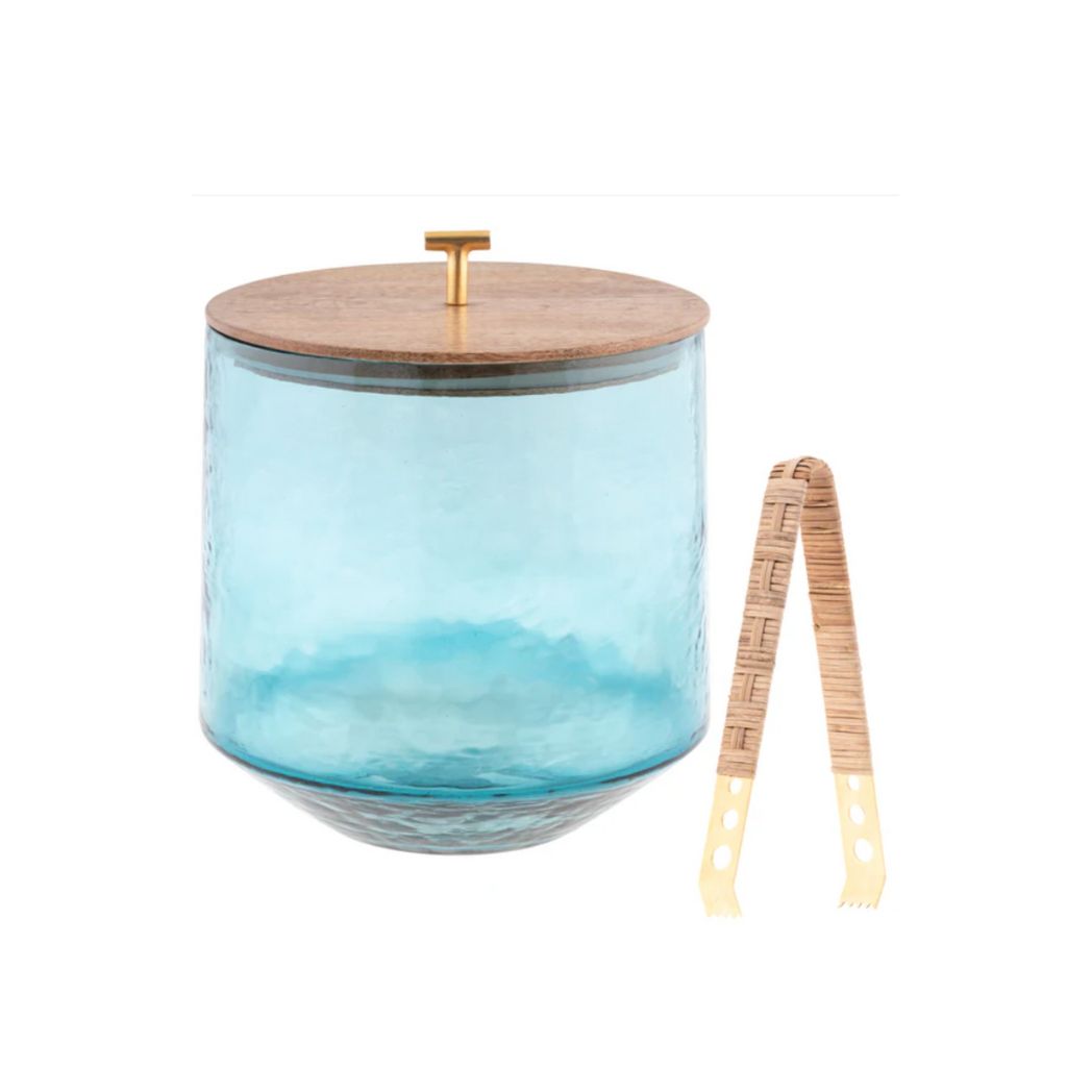 Glass Ice Bucket with Wood Lid