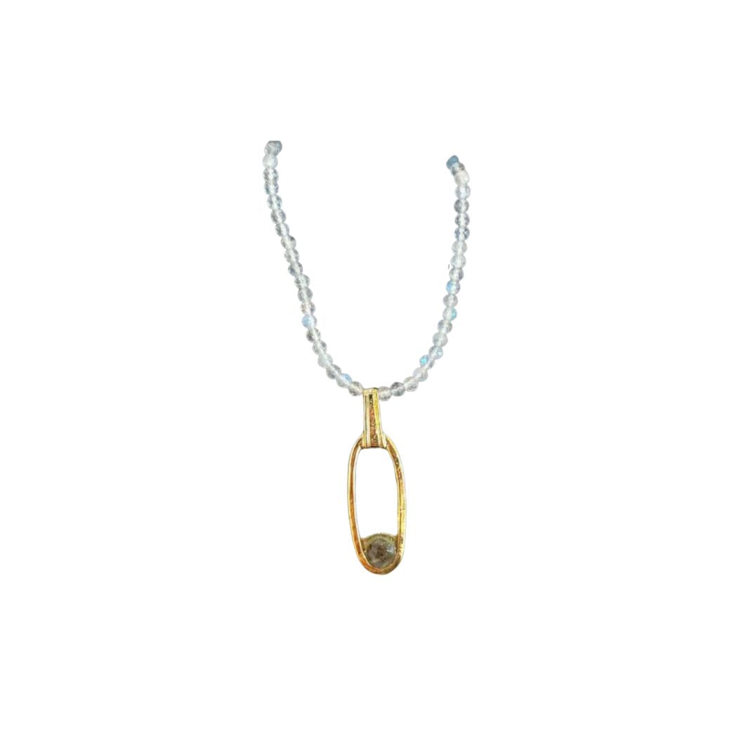 18K Gold Oval Pendant With Floating Gemstone