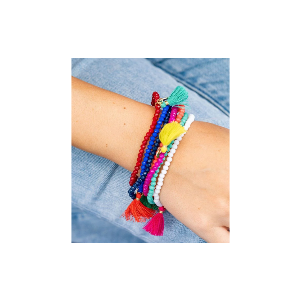 Game Day Crystal Stretch Bracelet With Tassel
