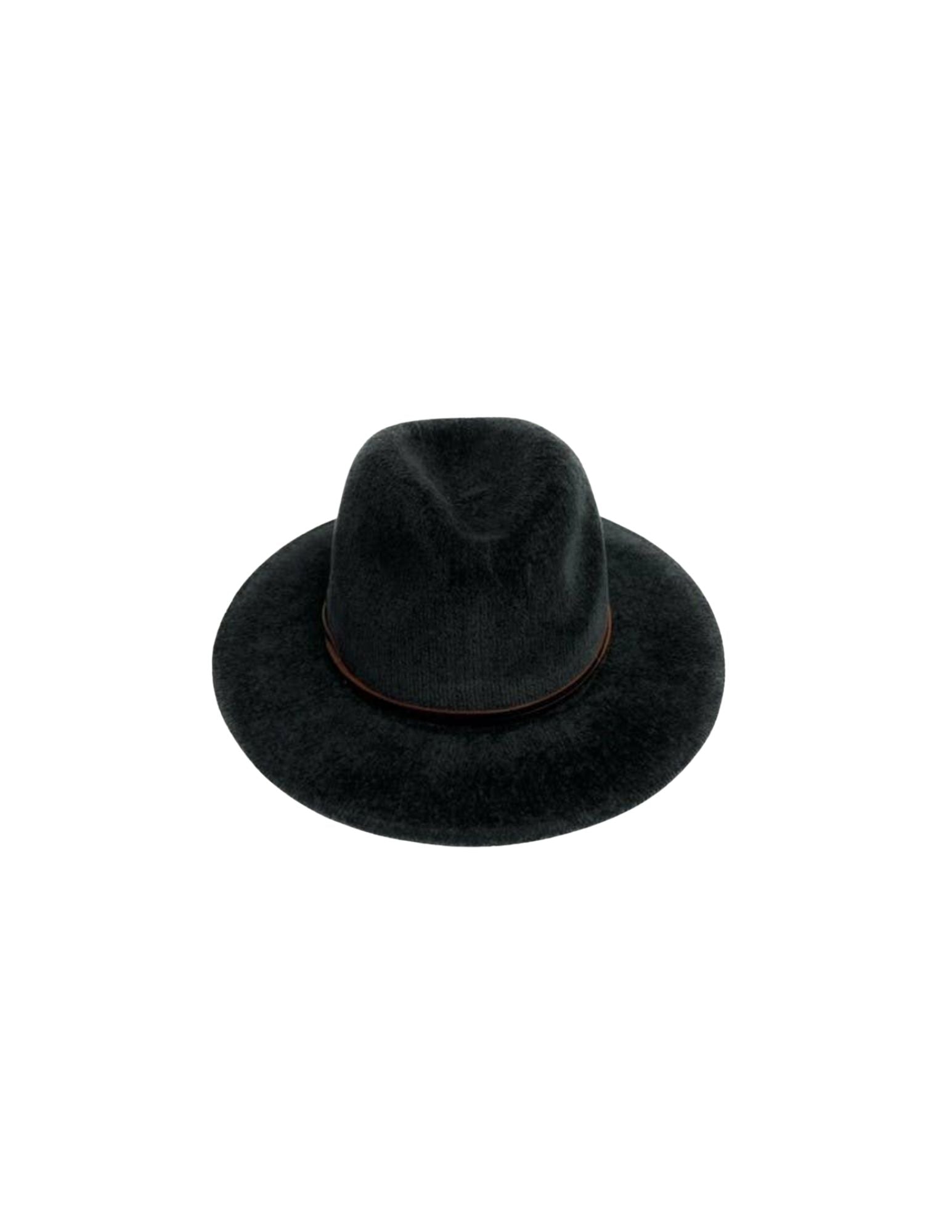 Chenille Fedora Brim Hat Withfaux Leather Trim