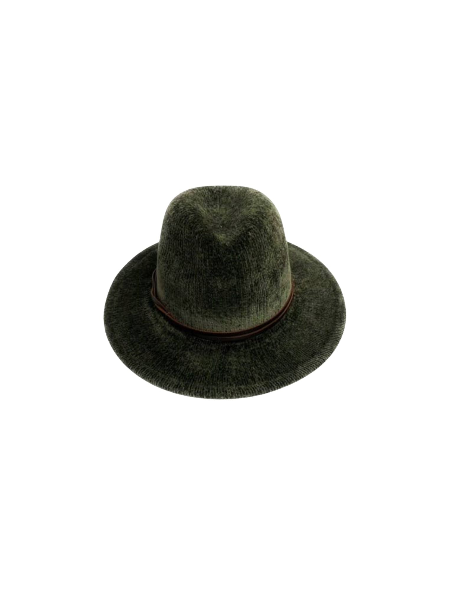 Chenille Fedora Brim Hat Withfaux Leather Trim