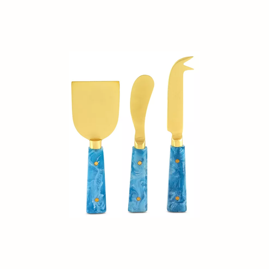 3 Piece Resin + Gold Cheese Knives (Available in Blue and Black)