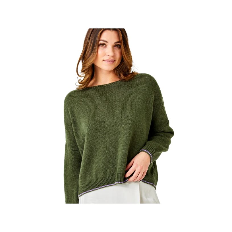 Fluffy Contrast Trim Oversized Knit