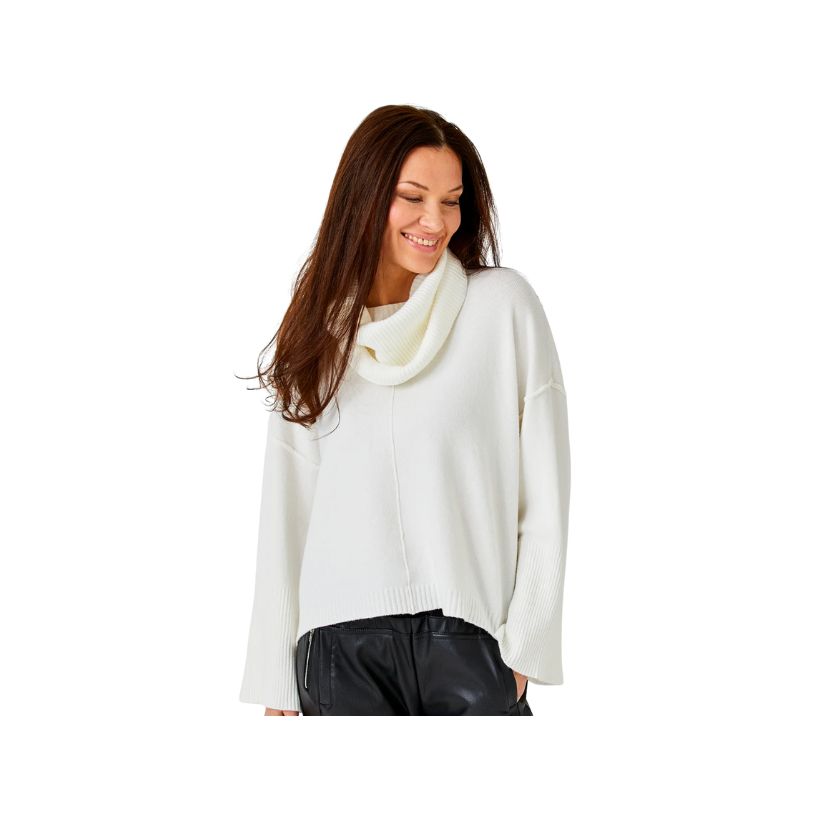 Rib Knit Sweater with Cozy Snood