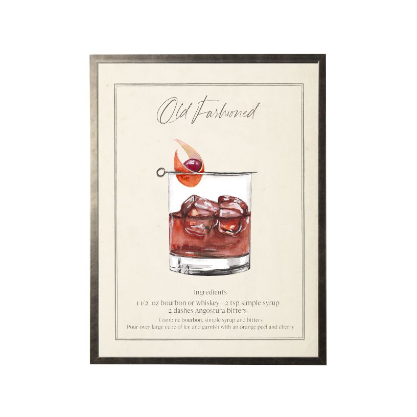 Framed Watercolor Cocktail and Recipe Wall Art