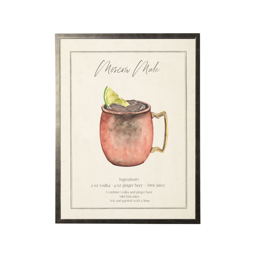 Framed Watercolor Cocktail and Recipe Wall Art