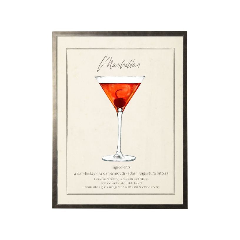 Framed Watercolor Cocktail and Recipe Wall Art
