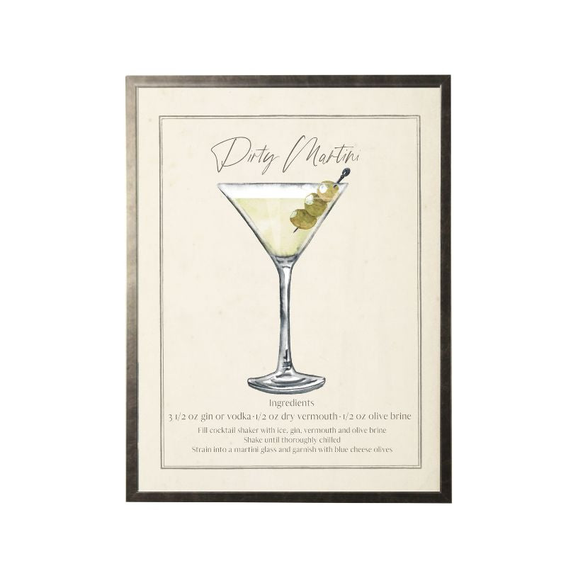 Framed Watercolor Cocktail and Recipe Wall Art