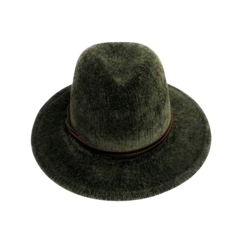 Chenille Fedora Brim Hat Withfaux Leather Trim