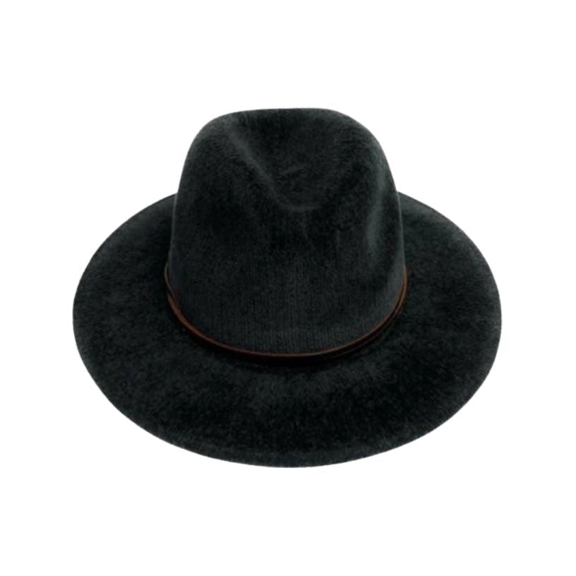 Chenille Fedora Brim Hat Withfaux Leather Trim