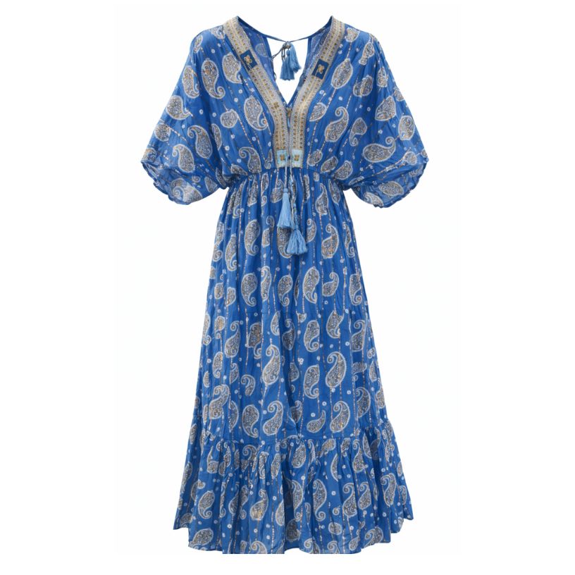 blue boho midi dress Paisley – Color:Paradise Blue Heritage - The Princess Pull out shaping Tassel Portia and Scarlett Cocktail Dress PS26820C