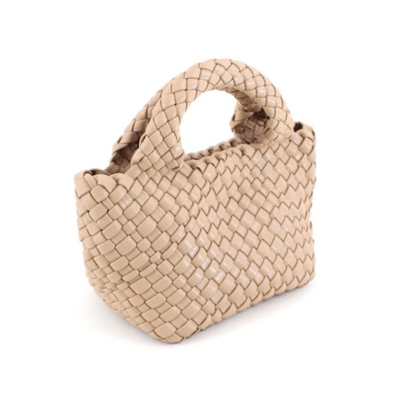 Small Woven Tote Crossbody Bag w/Cosmetic Pouch