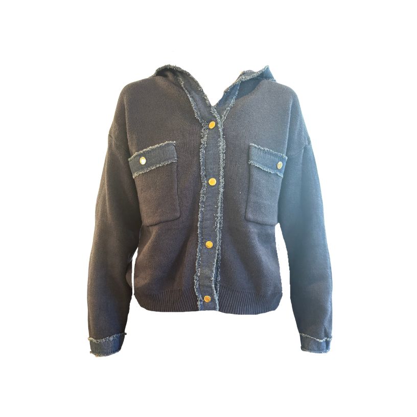 Denim Contrast Knit Jacket (3 Available Colors)