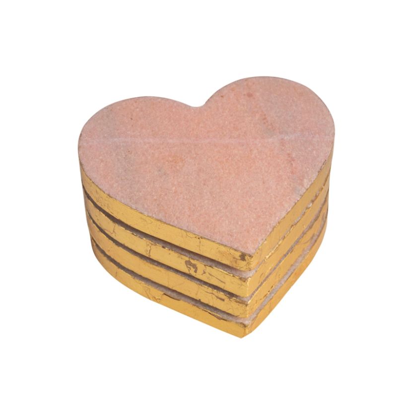Gold-Edged Marble Heart Coasters  (2 Colors Available)