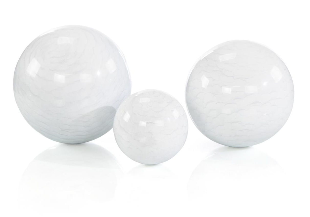 Silver and White Resin Decorative Ball- Set of 3