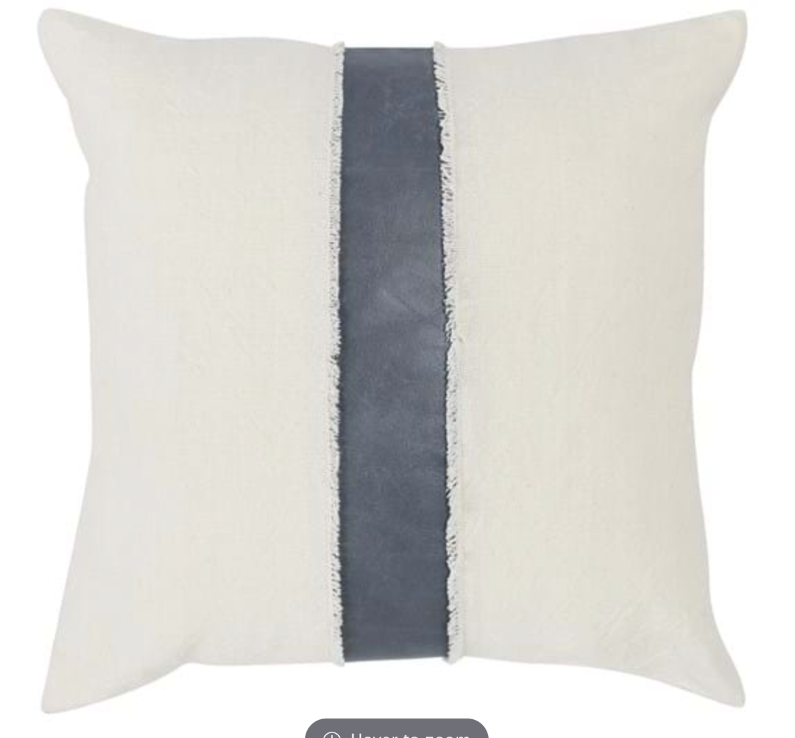 Fray Edged Gray Leather Pillow 26 x 26