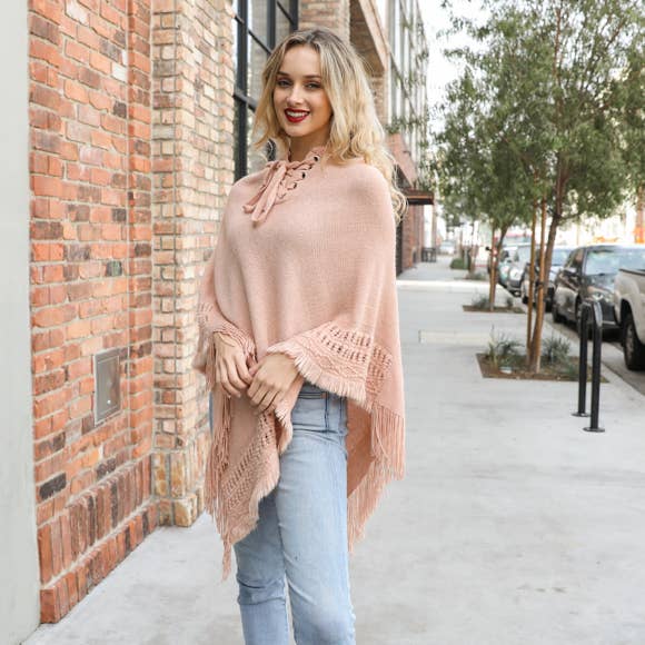 Warm Knit Poncho with Hood - Ideal for Fall Fashion
