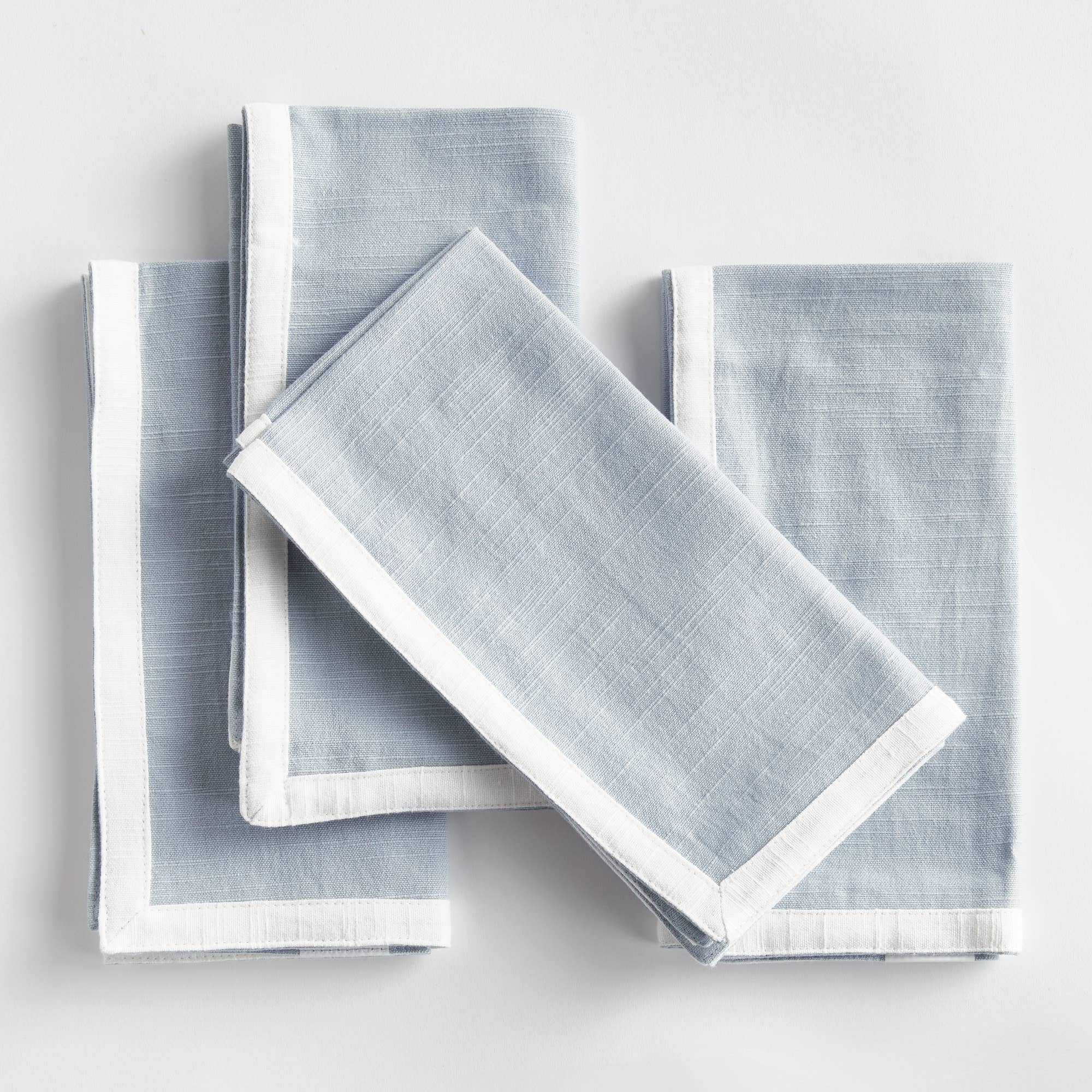 Blue Linen Dinner Napkins with White Edge- Set of 4