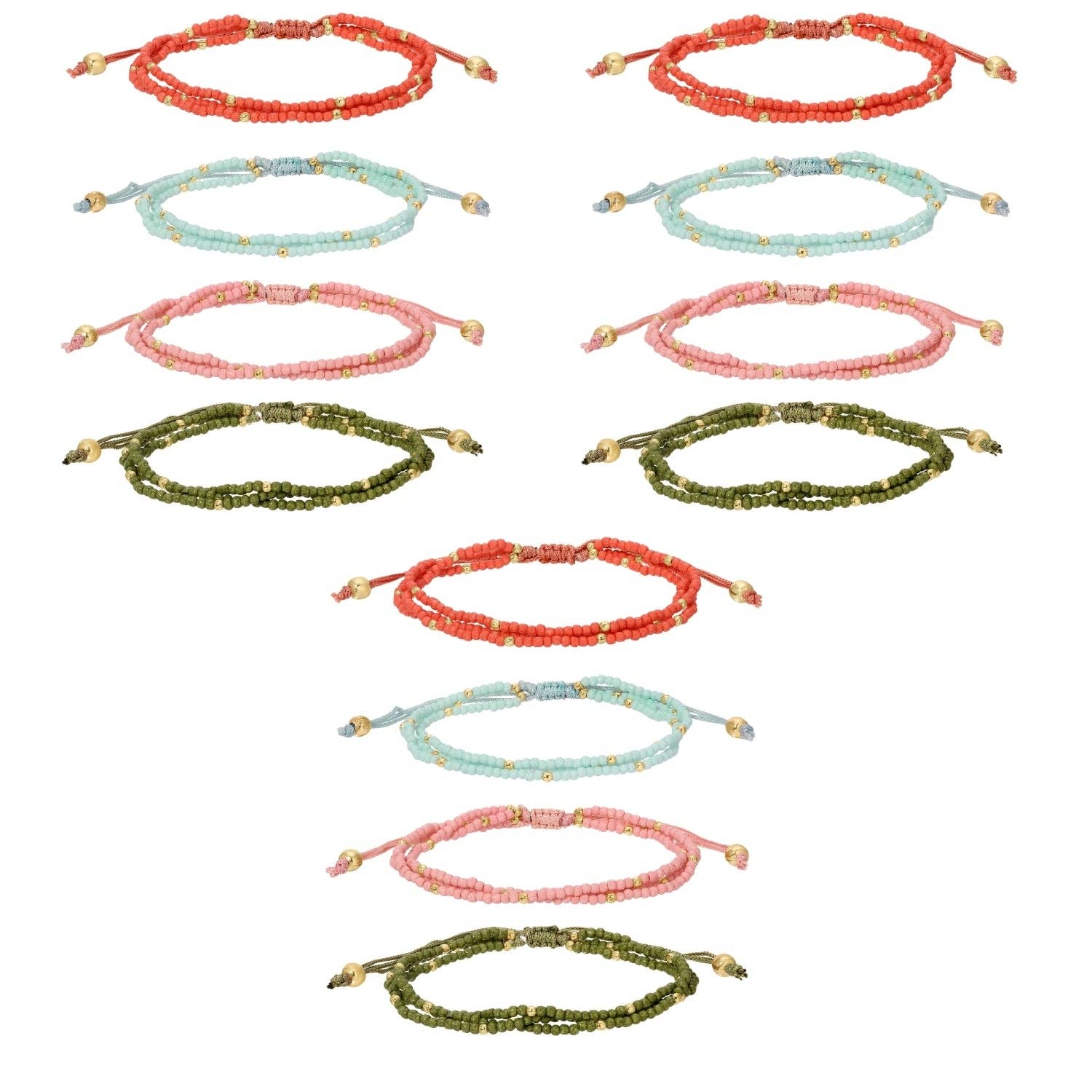 Triple Adustable Seed Bead Bracelets