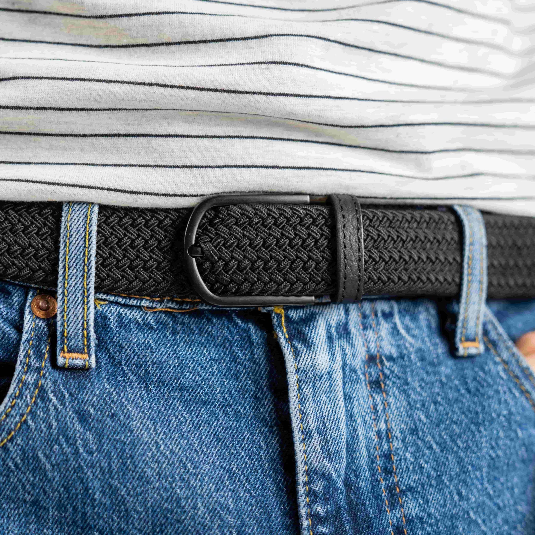 All black elastic braided belt