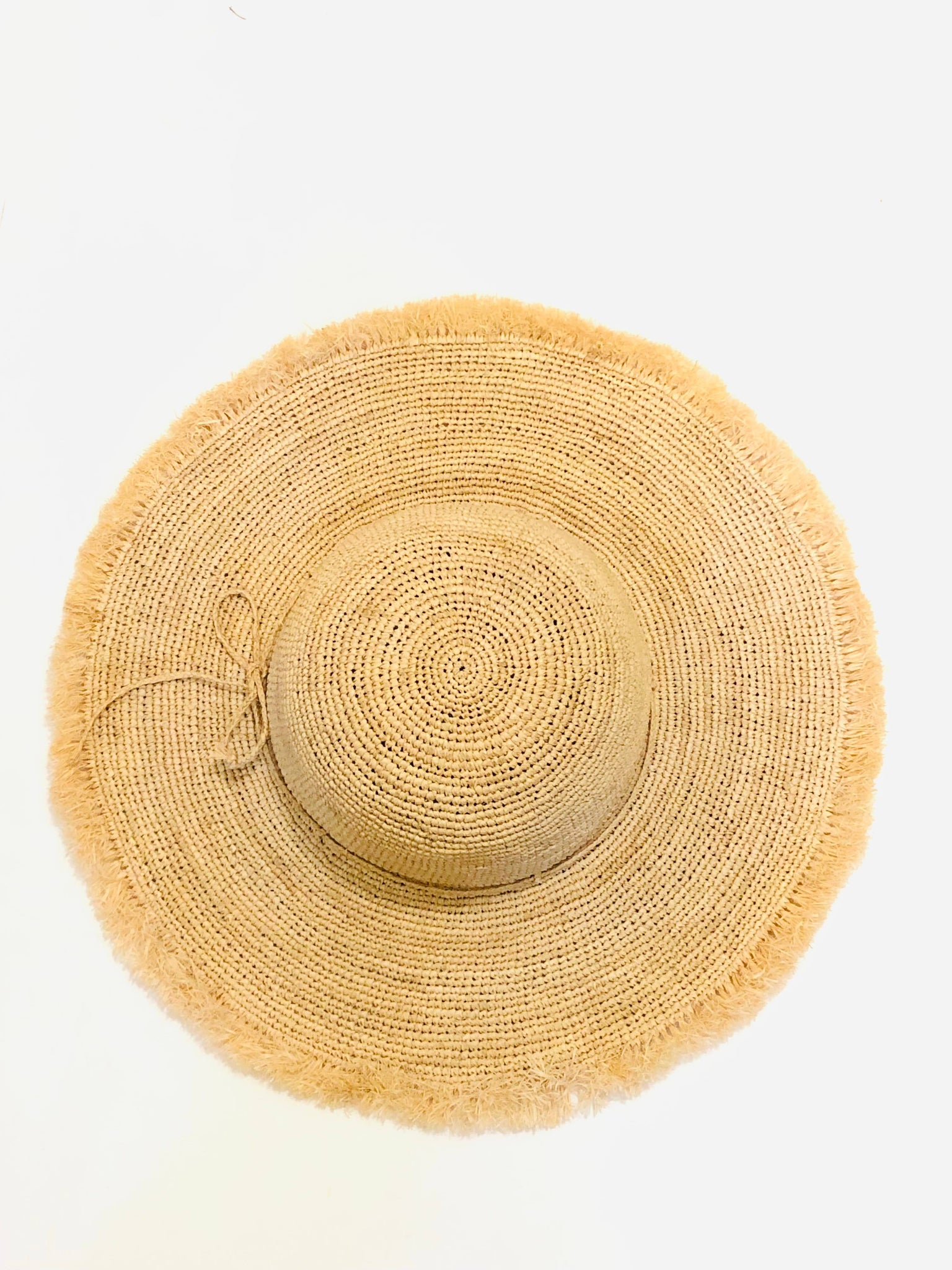 5" Brim Meghan Crochet Straw Sun Hat with Raw Fringe Edge