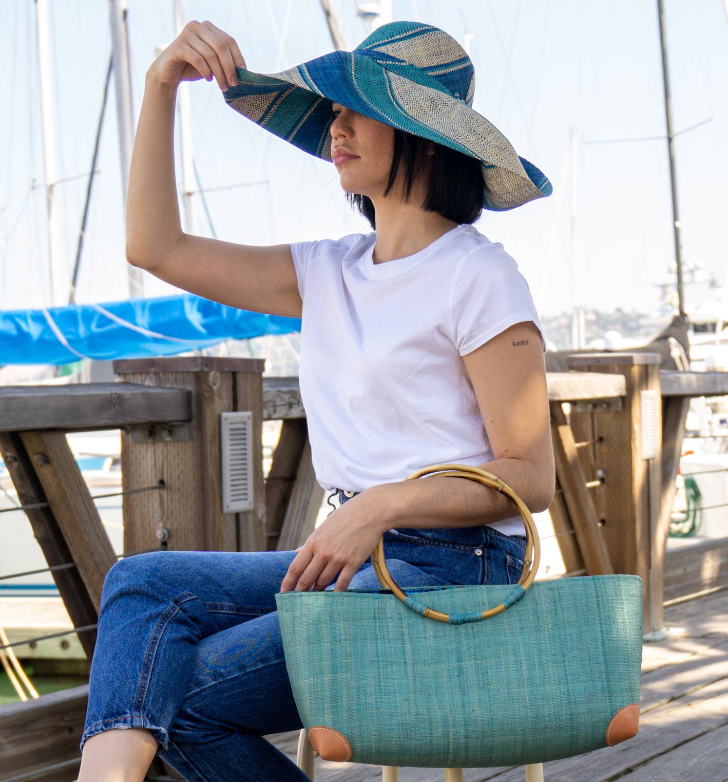 Bebe Straw Handbag with Bamboo Handles