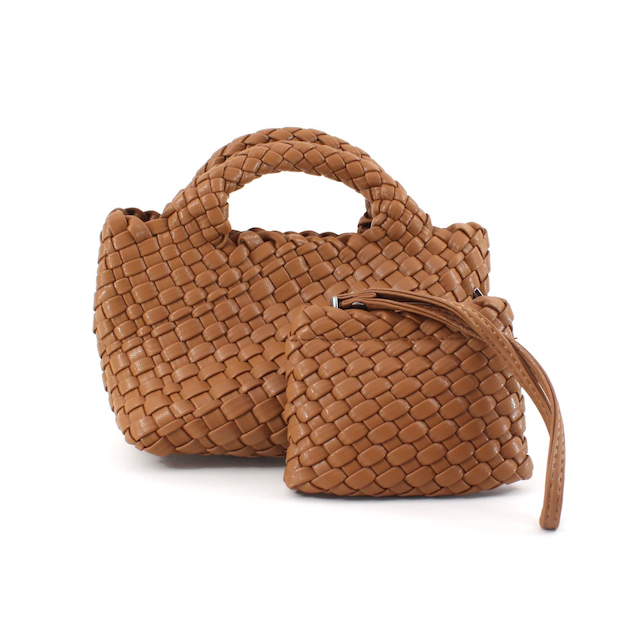 Small Woven Tote Crossbody Bag w/Cosmetic Pouch