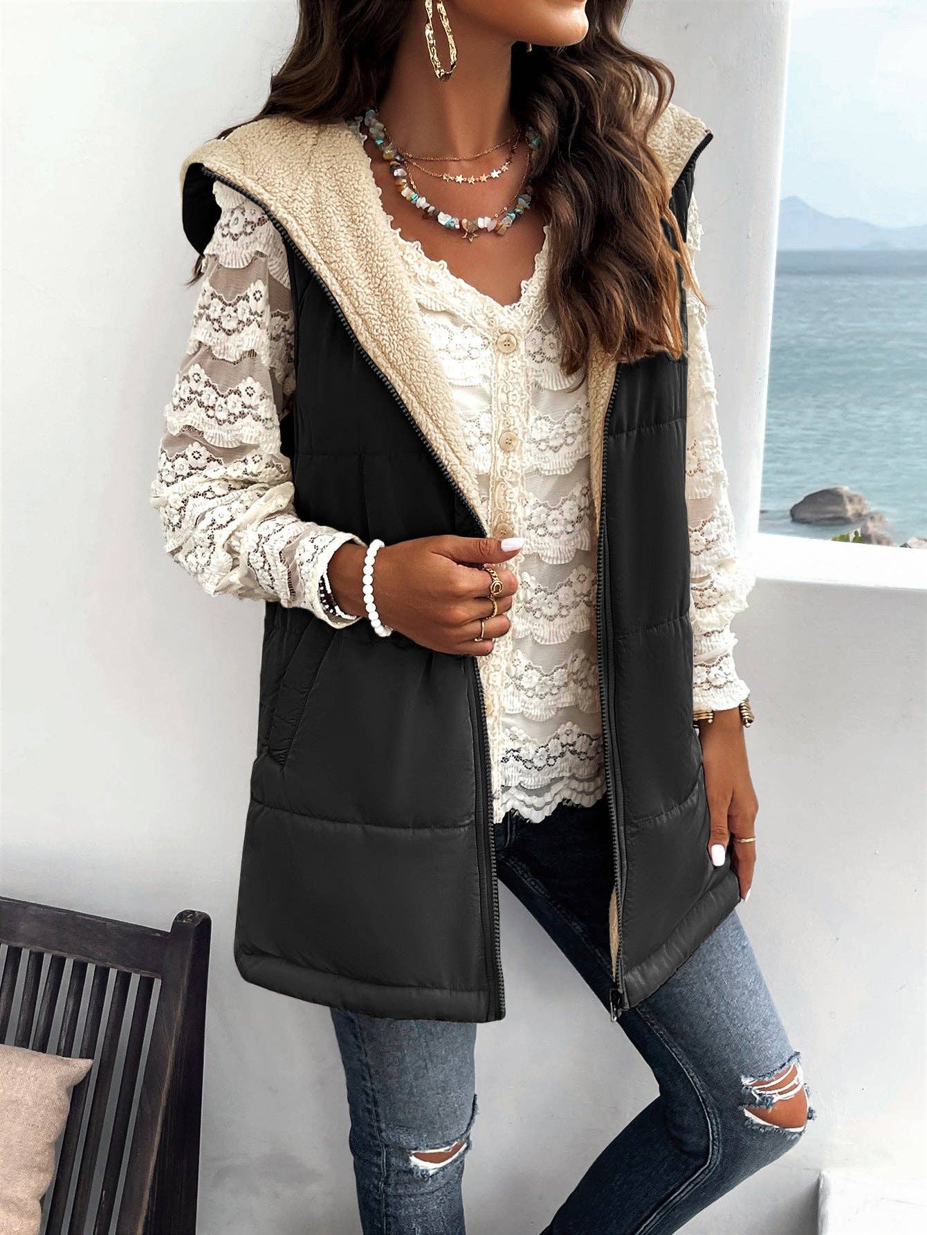 Women's Vest Sleeveless Fleece Jacket Zip Hoodie