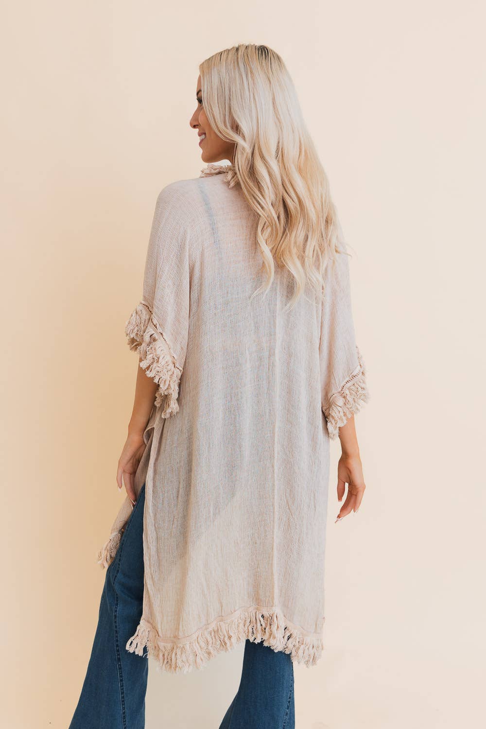 Sun-bleached Fringe Ruffle Kimono