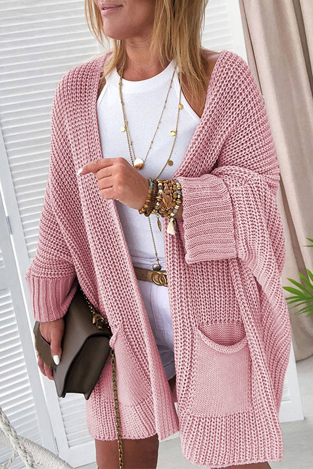 Multicolor Oversized Fold Over Sleeve Sweater Cardigan