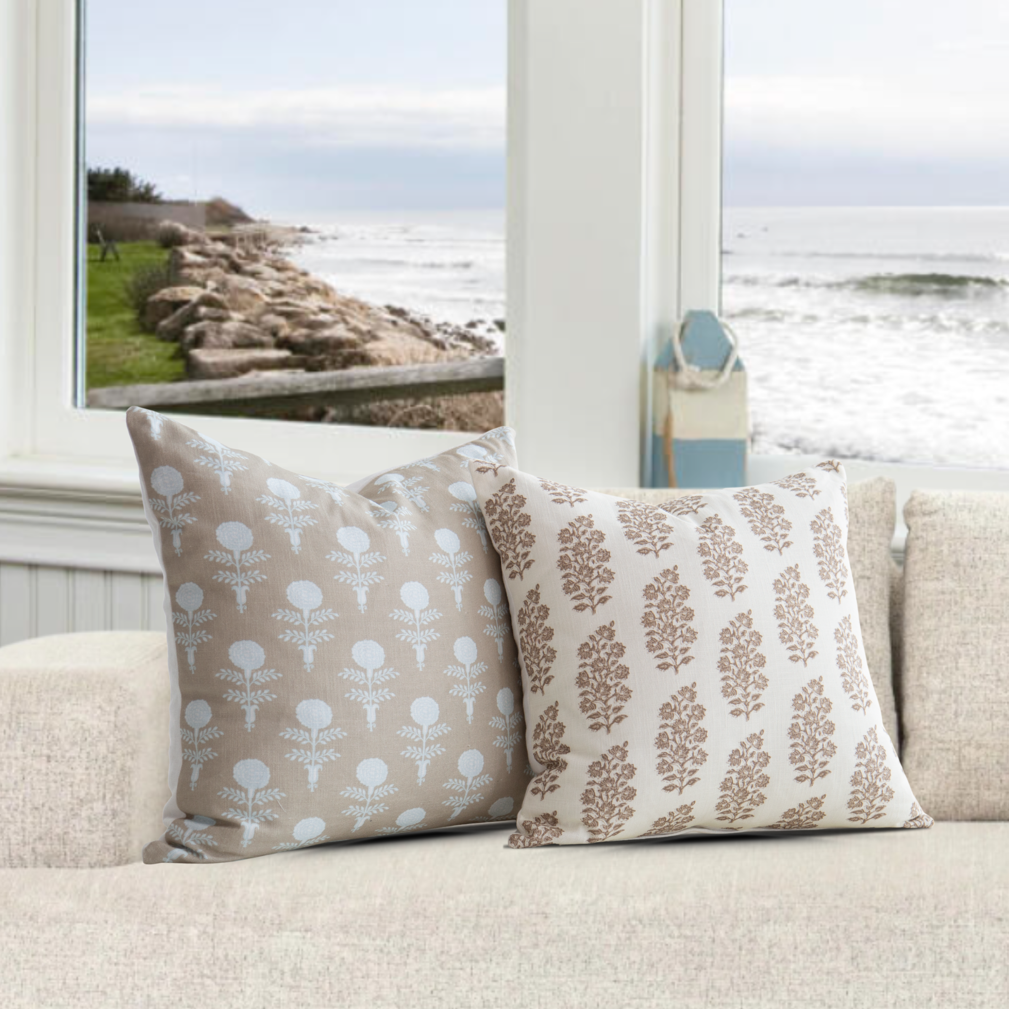 Elodie Oyster Block Print Pillow Cover