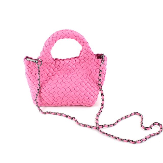 Small Woven Tote Crossbody Bag w/Cosmetic Pouch