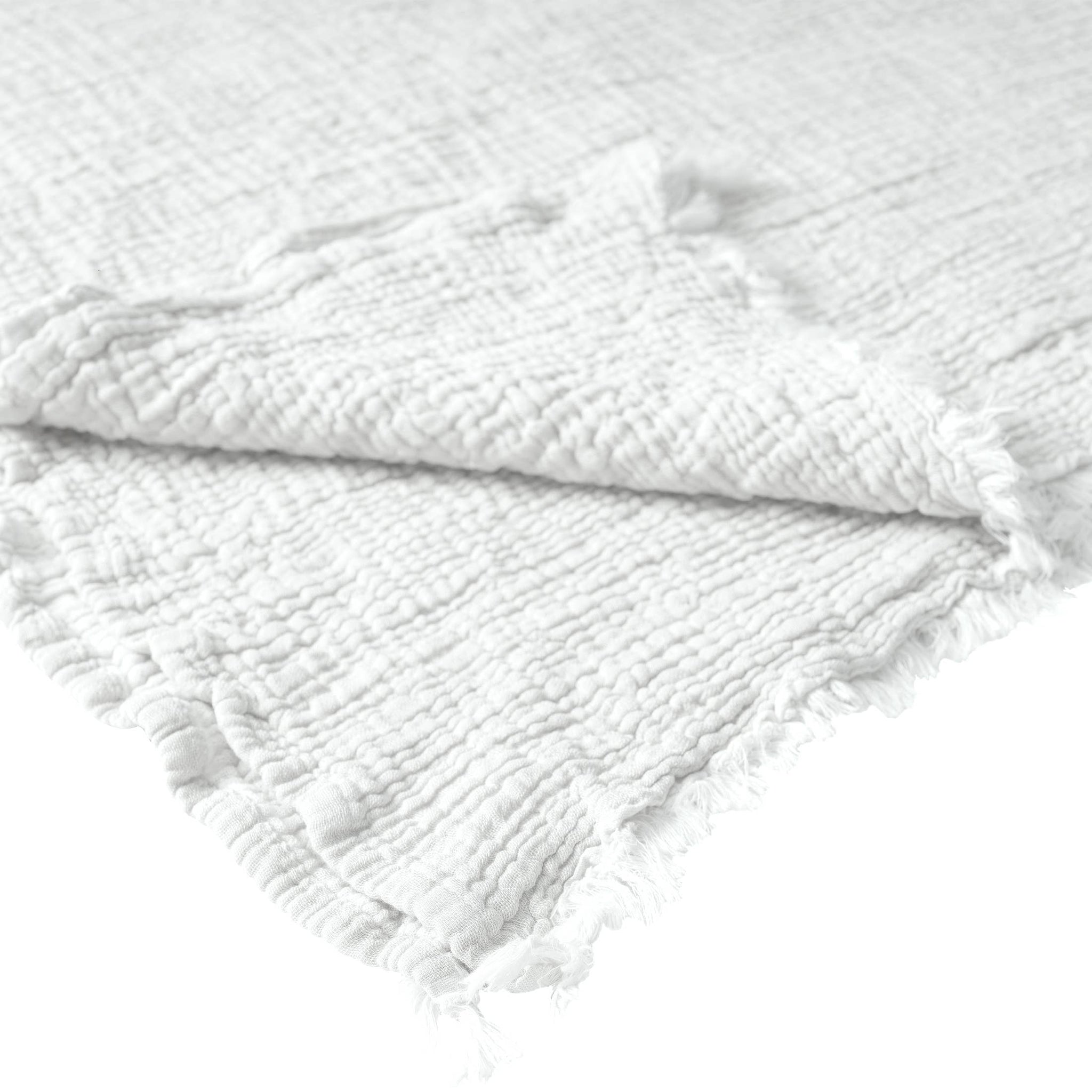 Sandy Crinkled Cotton Throw Blanket with Fringe