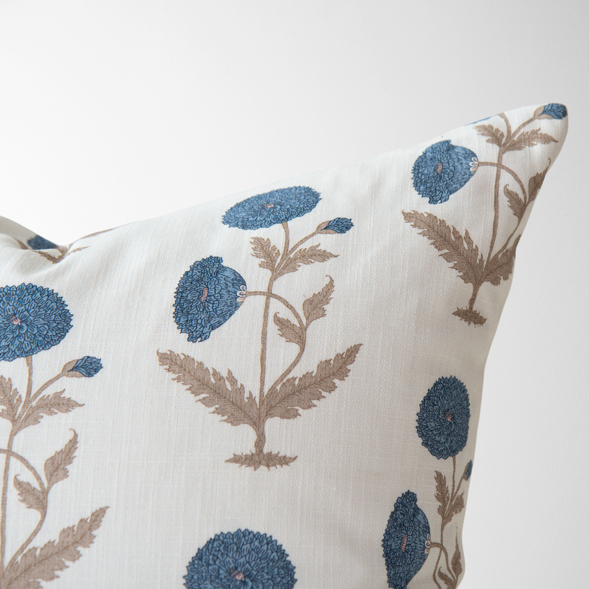 Daisy Blue Floral Block Print Pillow Cover