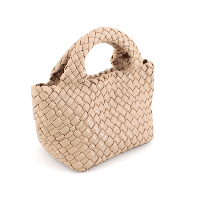 Small Woven Tote Crossbody Bag w/Cosmetic Pouch