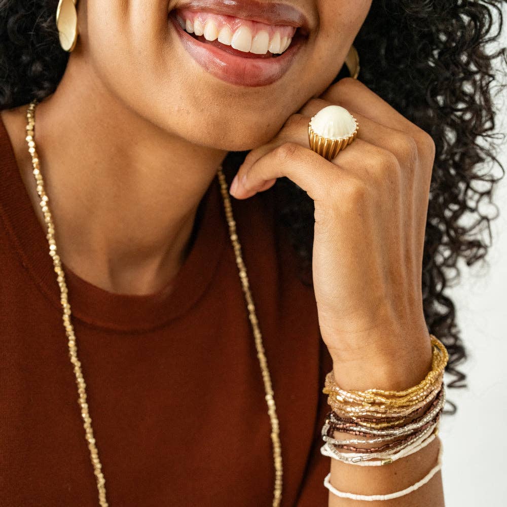 Enamel Cocktail Ring Ivory
