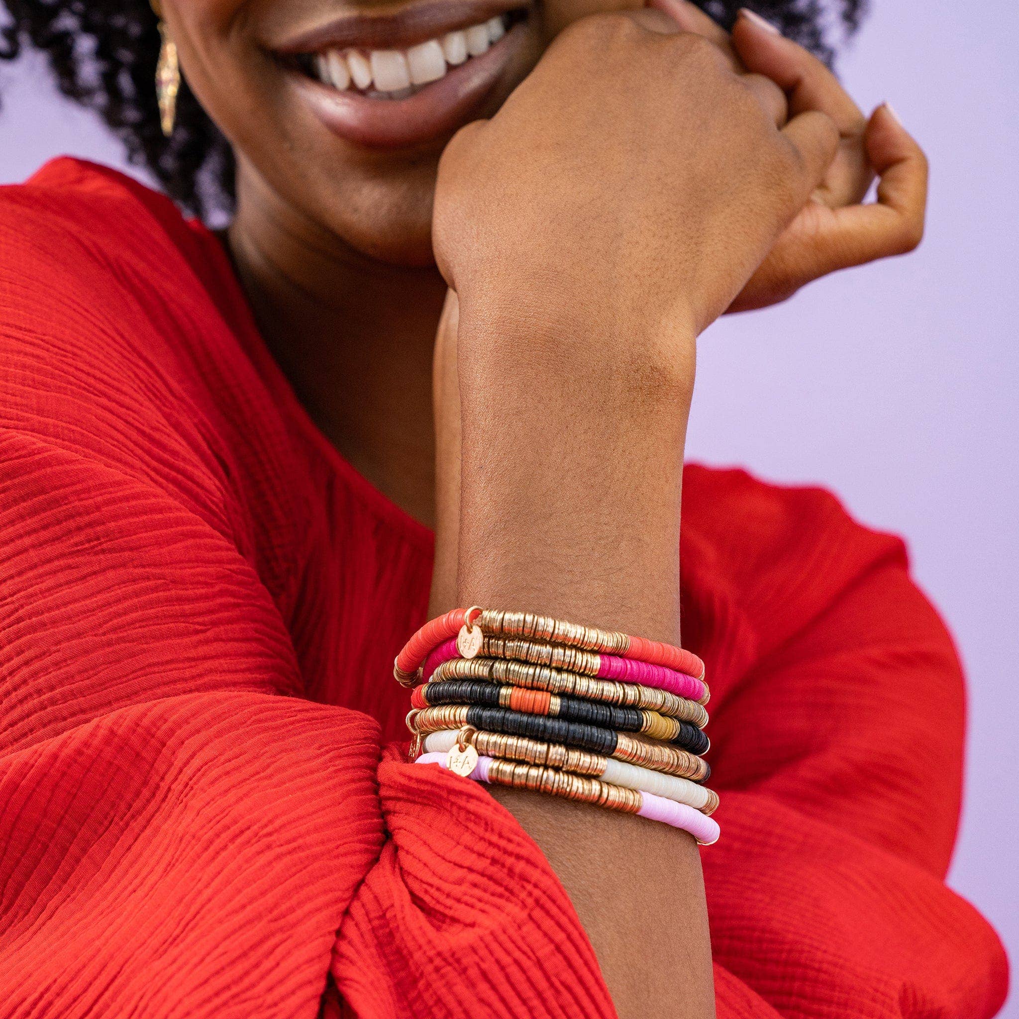 Grace Two Color Block Stretch Bracelet Hot Pink and Gold Wholesale
