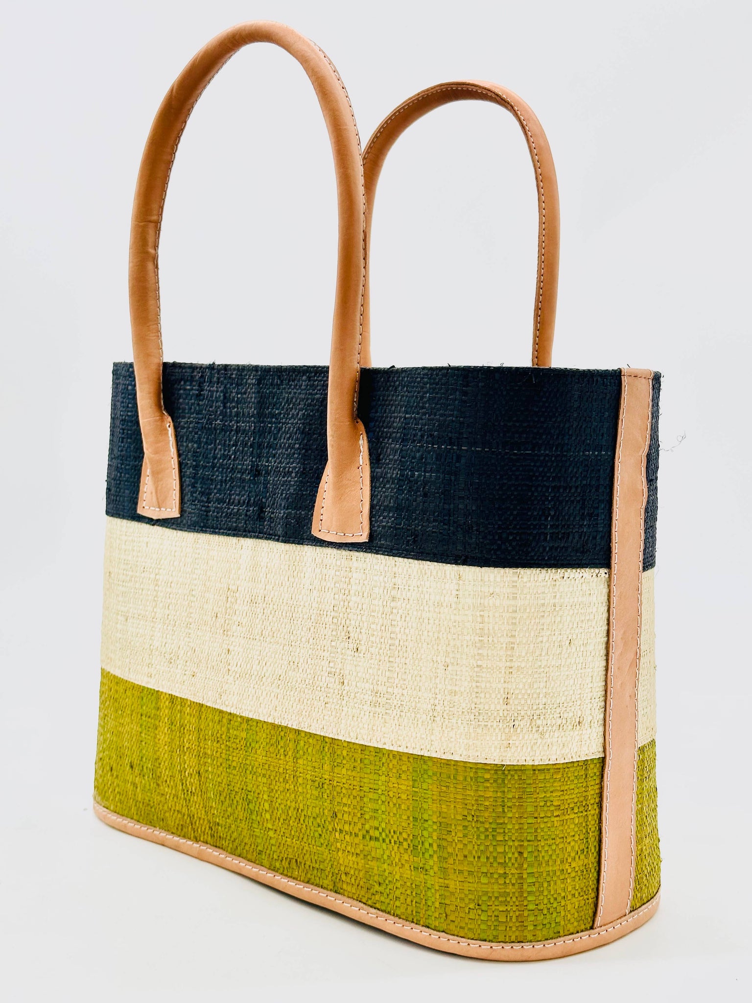 Santorini Color Block Straw Basket Bag Handbag