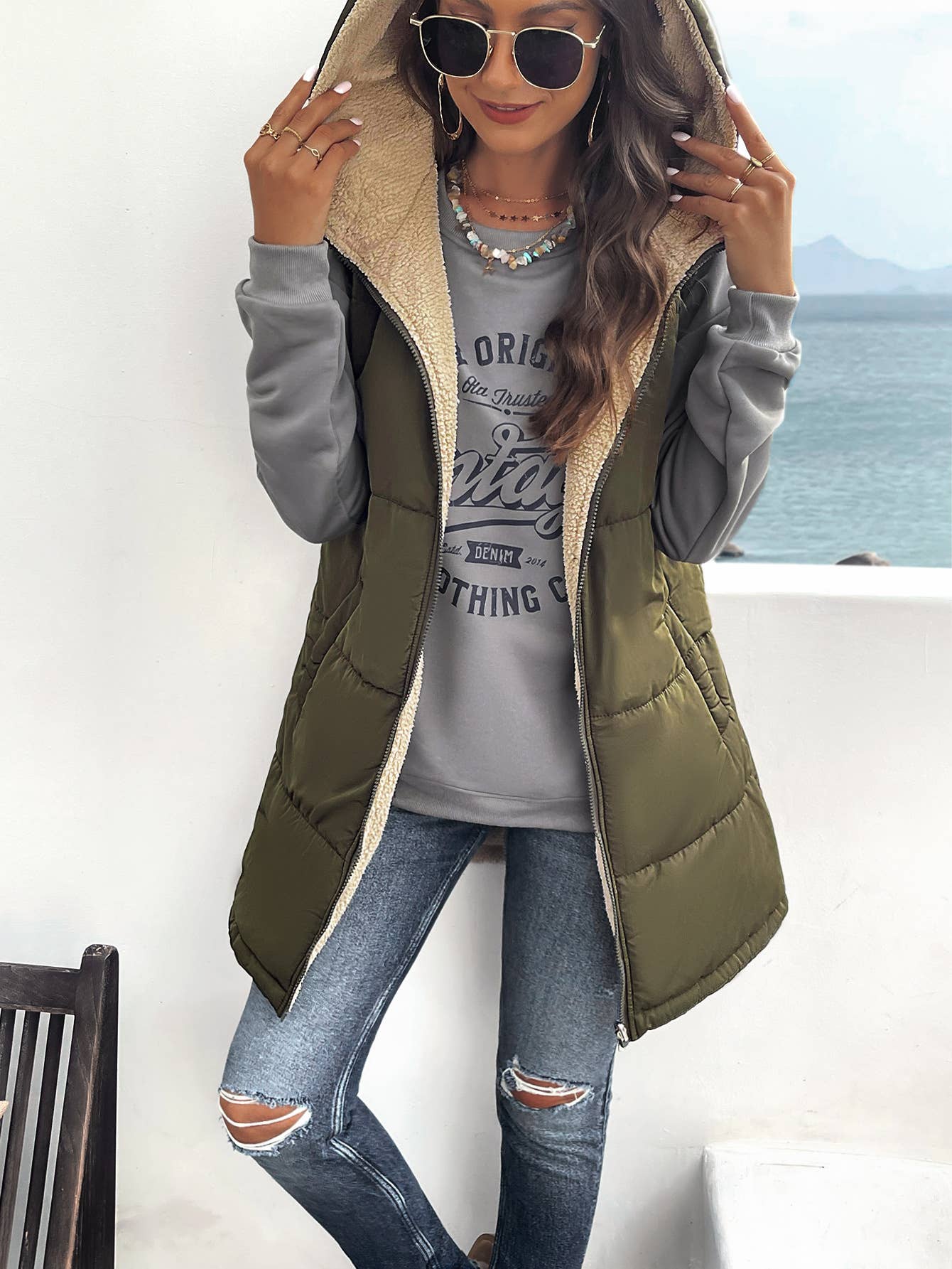 Women's Vest Sleeveless Fleece Jacket Zip Hoodie