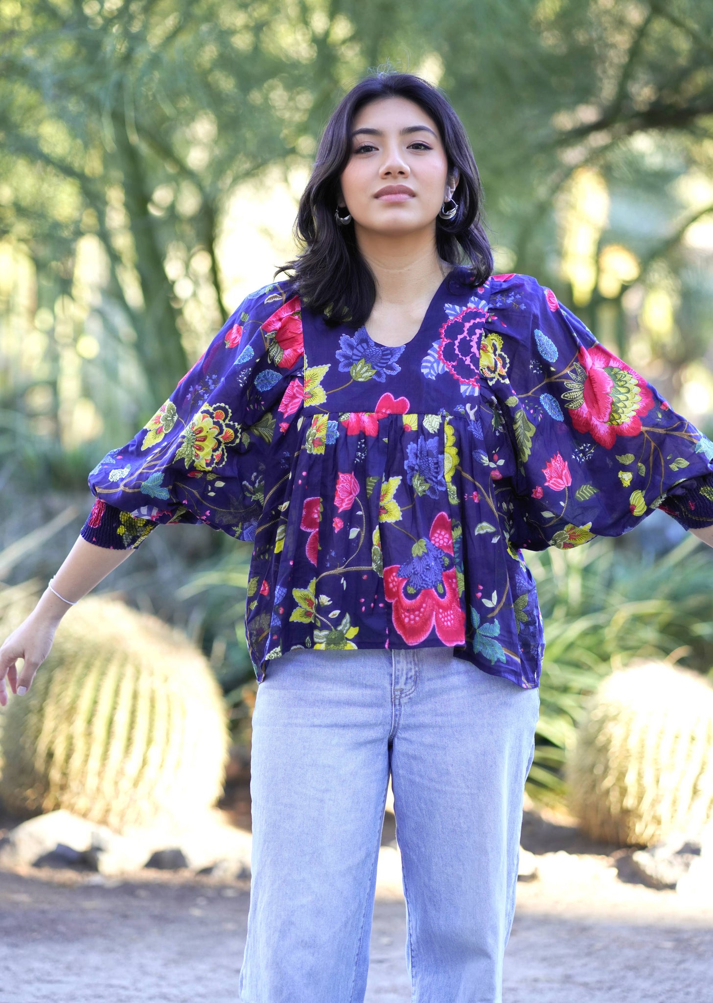 Anjou Top O/S Navy Multi