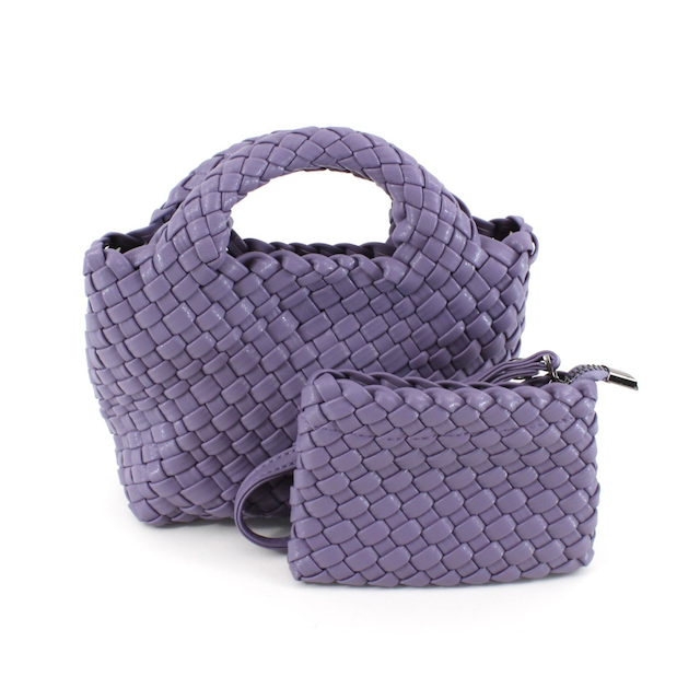 Small Woven Tote Crossbody Bag w/Cosmetic Pouch
