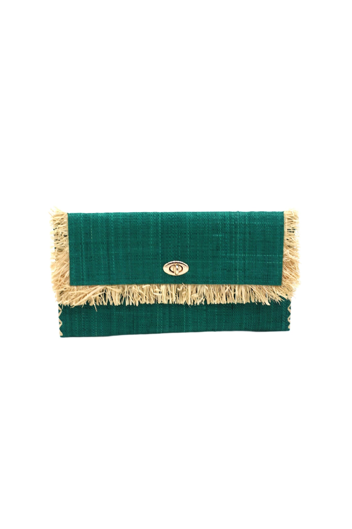 Sophie Straw Envelope Clutch Purse with Raw Fringe Trim Edge