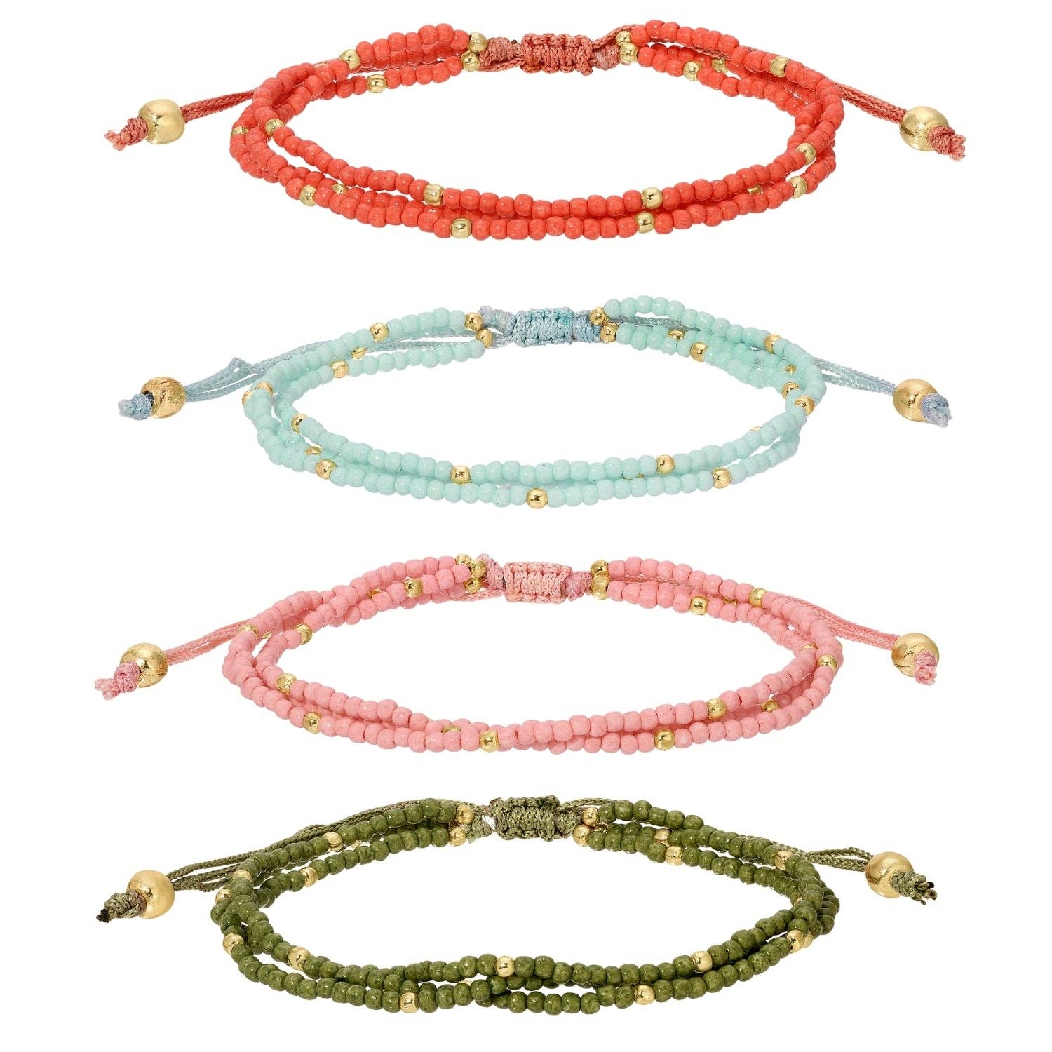 Triple Adustable Seed Bead Bracelets