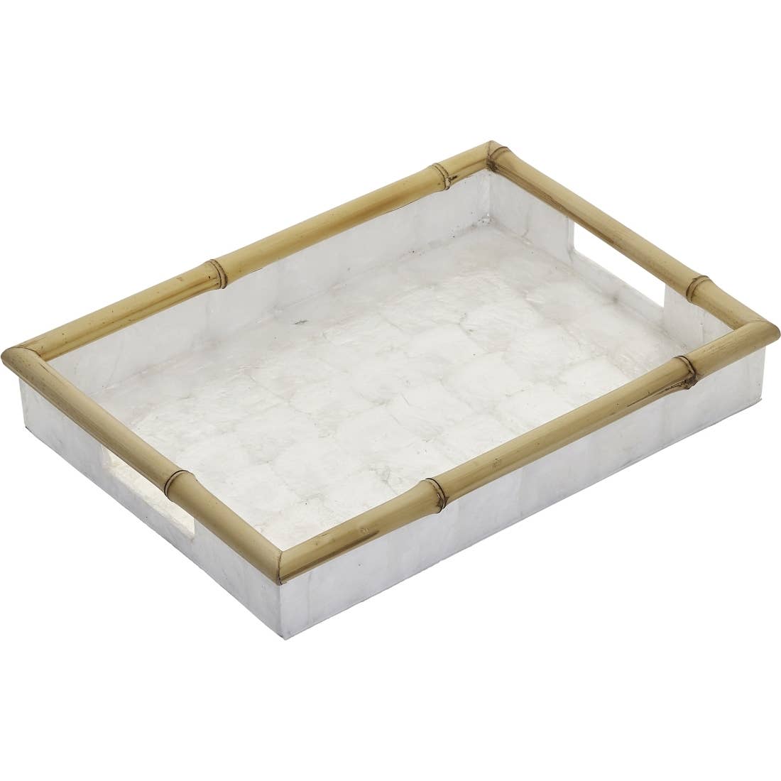 Ivory Capiz Trays with Bamboo Trim