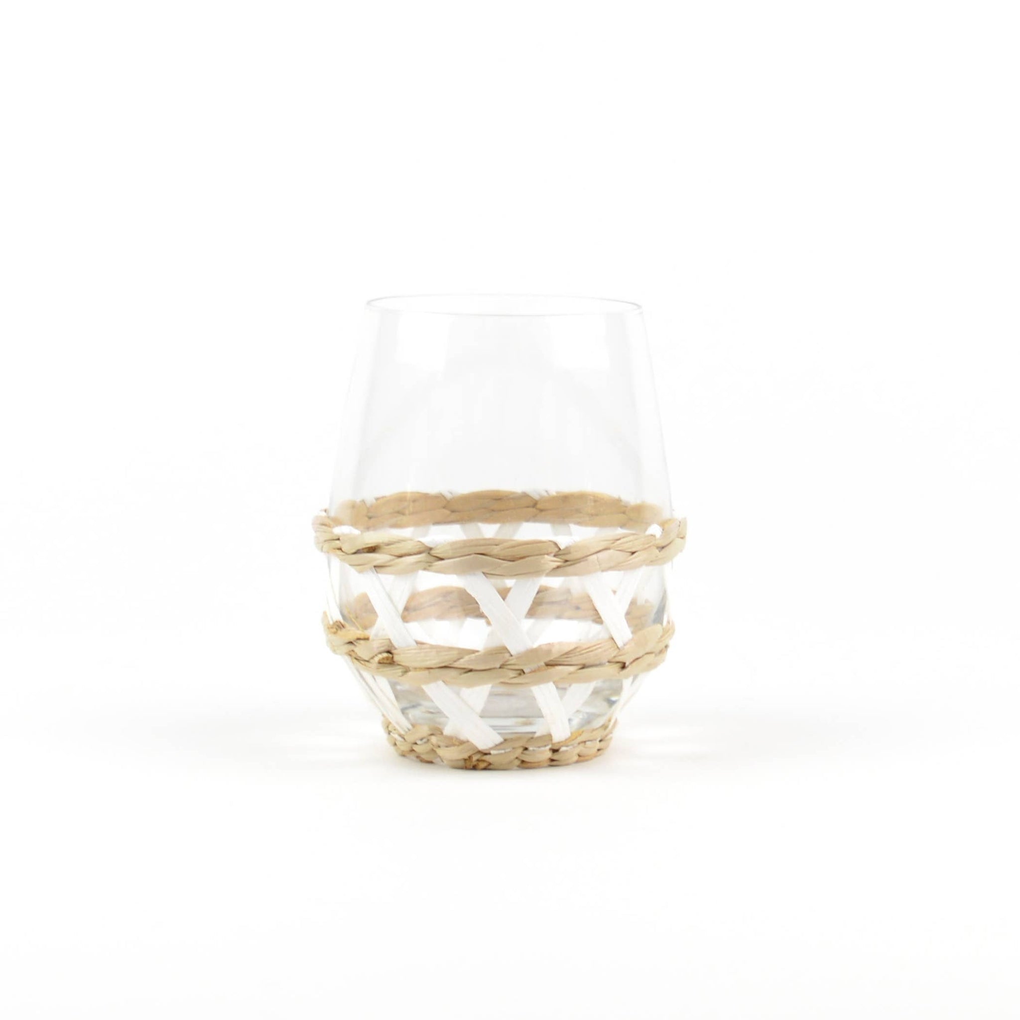 White Rattan Stemless Wine Glass - Set of 4