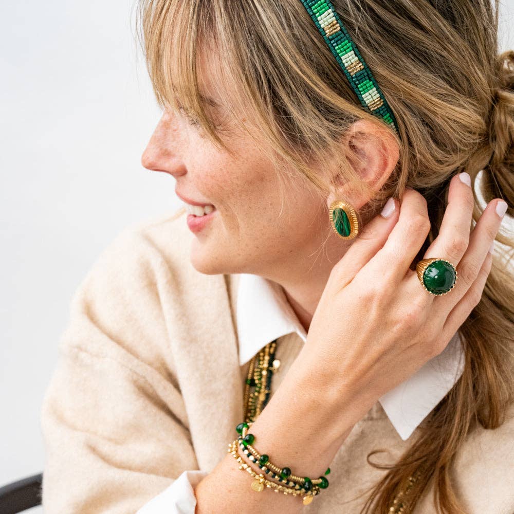 Enamel Cocktail Ring Deep Green