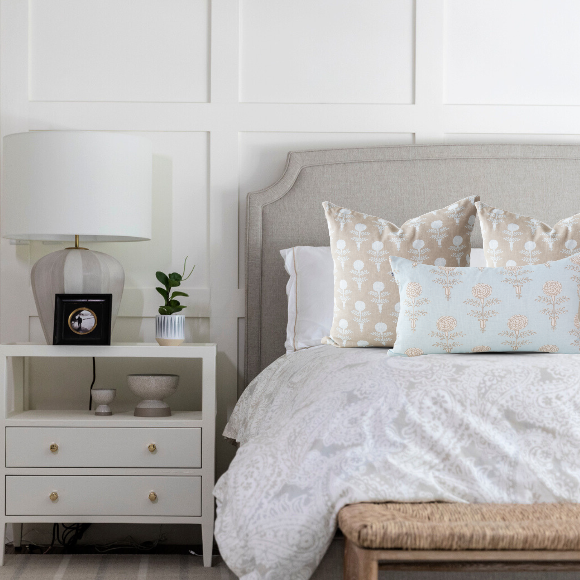 Elodie Oyster Block Print Pillow Cover