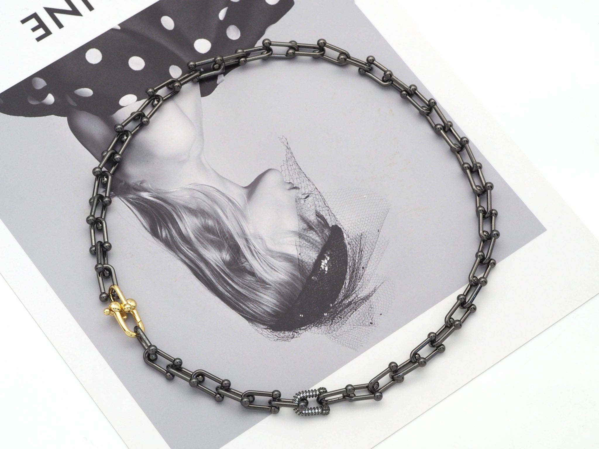 U Shape Chain Necklace with CZ Link Focal